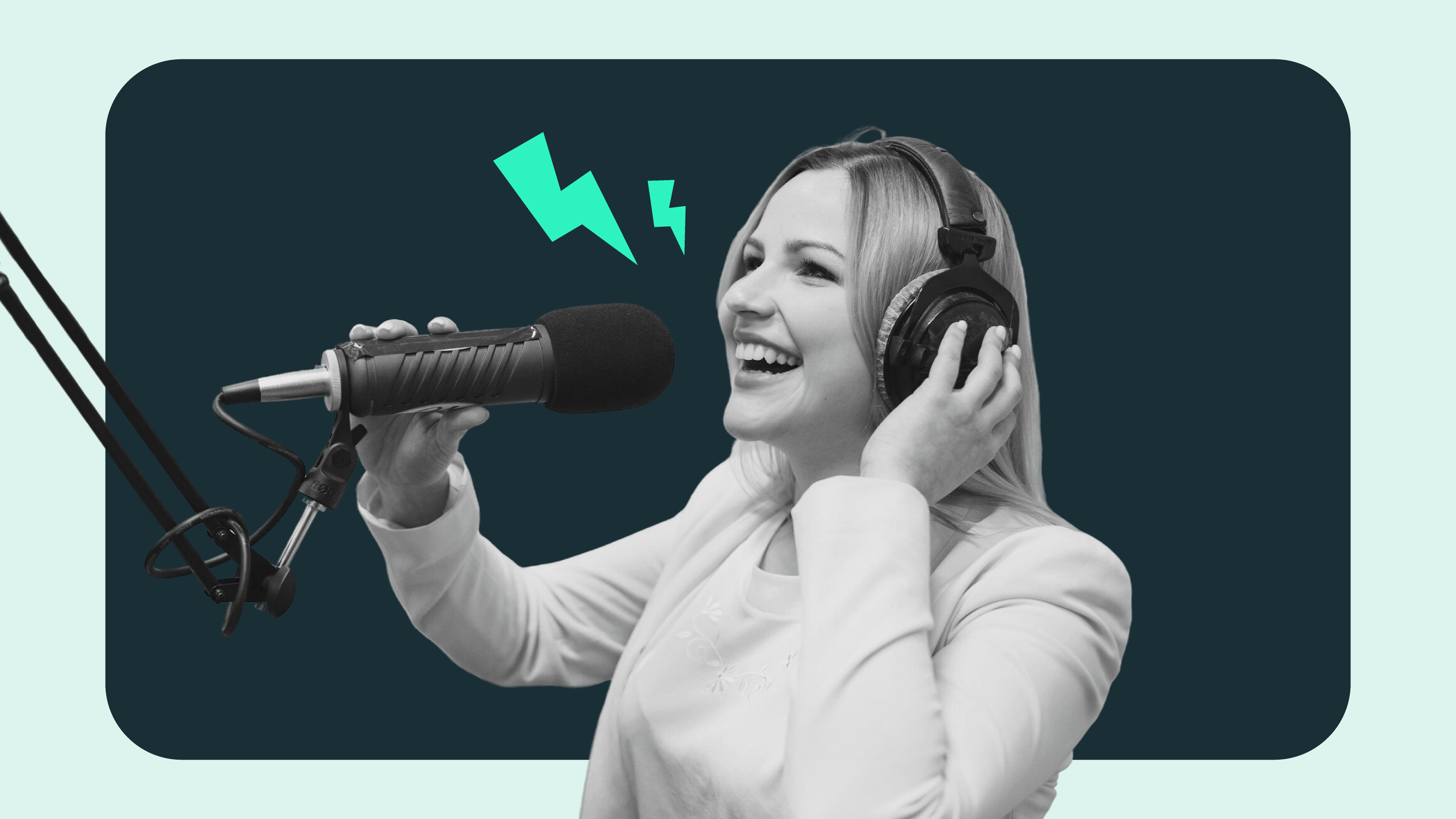 A woman recording a voiceover for her new side hustle
